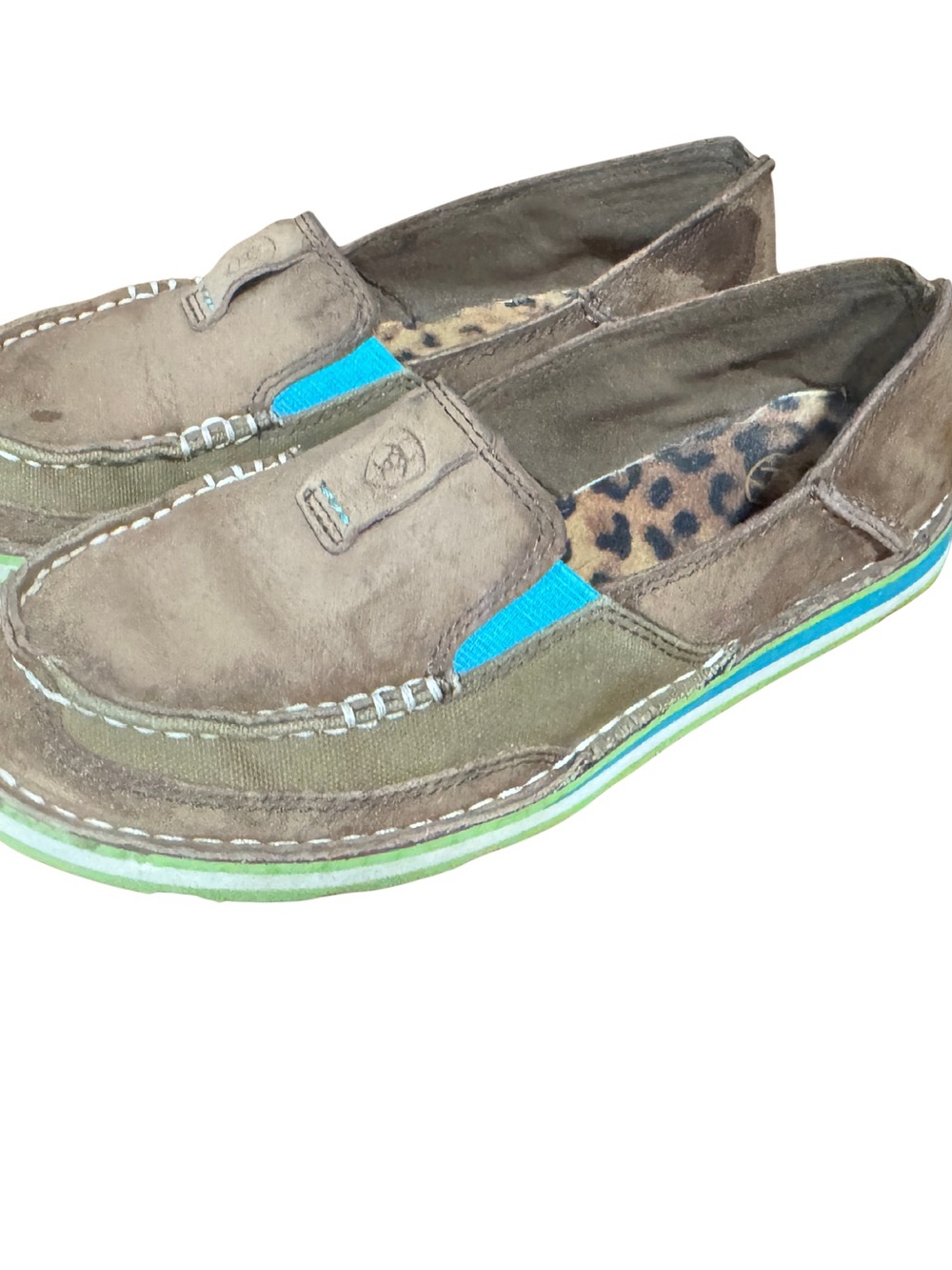 Women’s Ariat Brown Suede Slip-On Loafer Shoes with Blue Accent